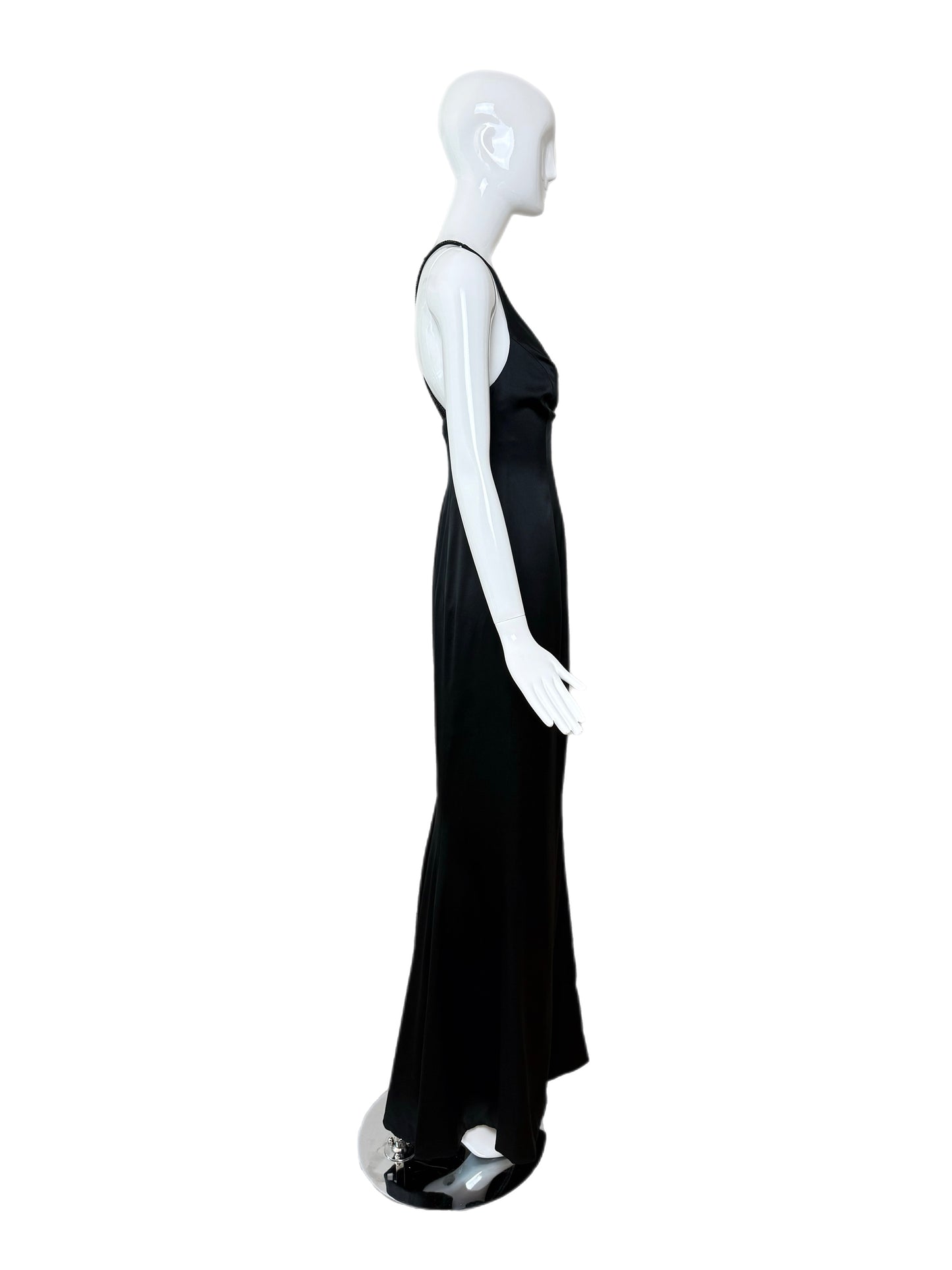 RICHARD TYLER COUTURE 1995 Vintage Runway Black Silk Beaded Evening Gown