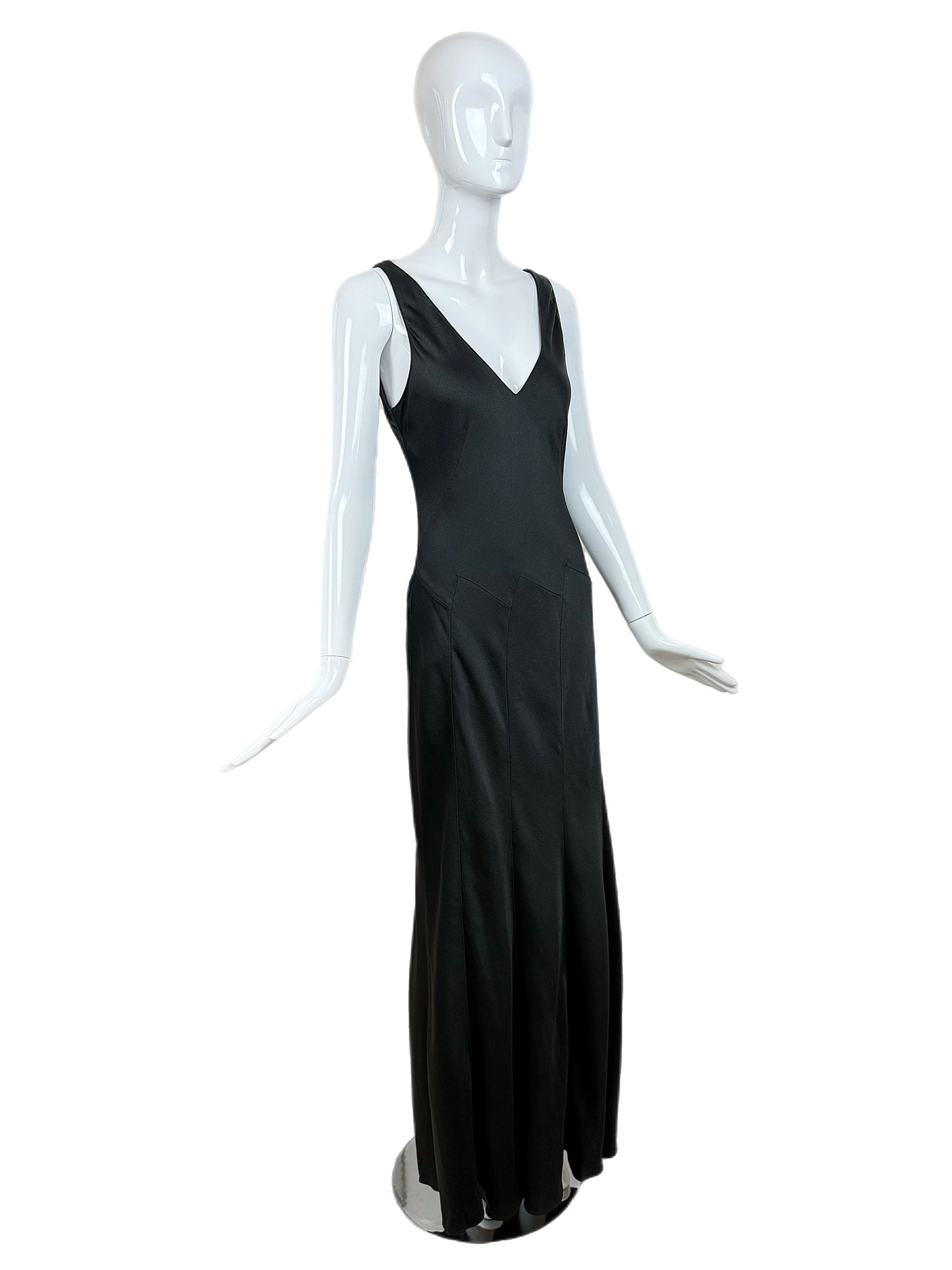 DONNA KARAN 90's Vintage Hammered Satin Black Evening Gown