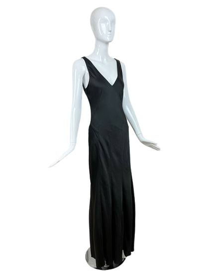 DONNA KARAN 90's Vintage Hammered Satin Black Evening Gown