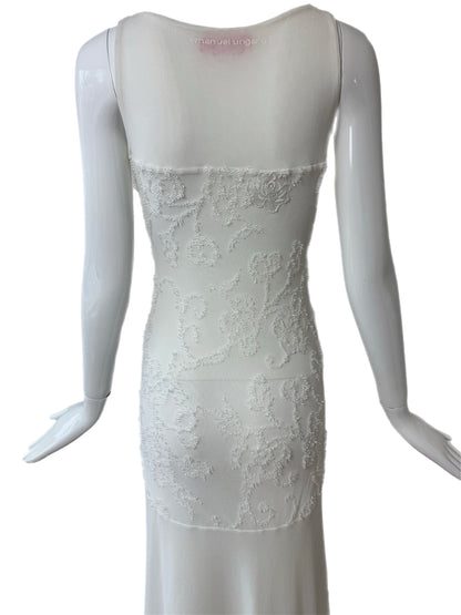 EMANUEL UNGARO Vintage 3D Floral Design White Long Maxi Dress