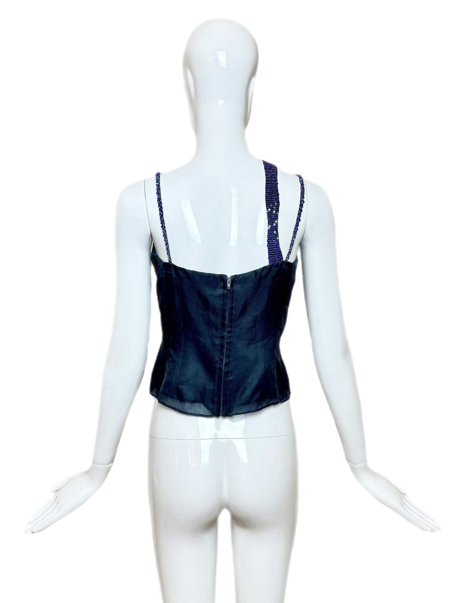 EMPORIO ARMANI 1999 Vintage Blue Silk Beaded Cami