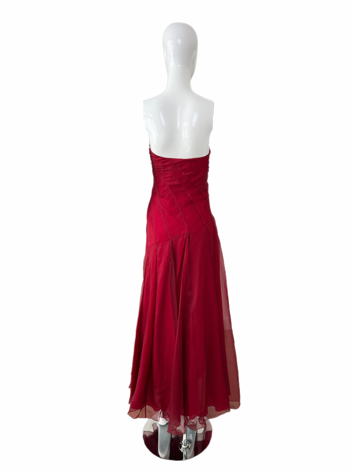 RICHARD TYLER Vintage Silk Red Strapless Ankle Length Dress
