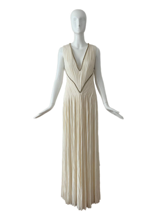 ROBERTO CAVALLI Ivory Grecian Embellished Gown