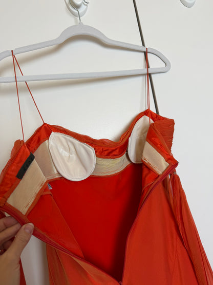 DANES 90's Vintage Orange Silk Knee Length Cocktail Dress