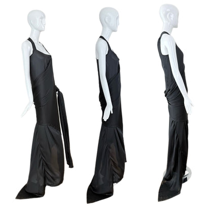 DONNA KARAN Black Silk Grecian Wrap Evening Gown
