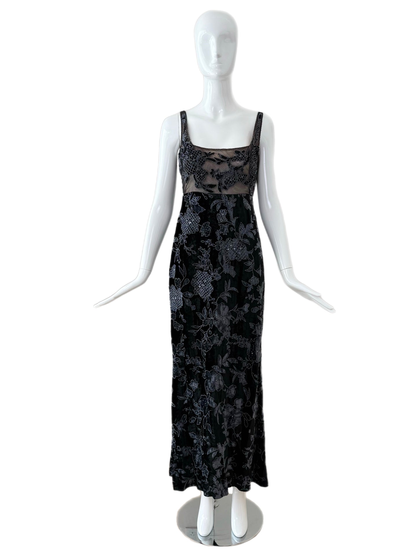 BADGLEY MISCHKA 1997 Vintage Runway Navy Blue Evening Gown