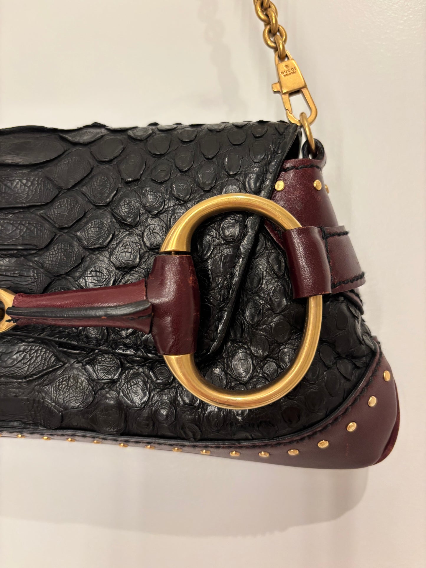 GUCCI by TOM FORD 2003 Vintage Snake Embossed Leather Horsebit Bag