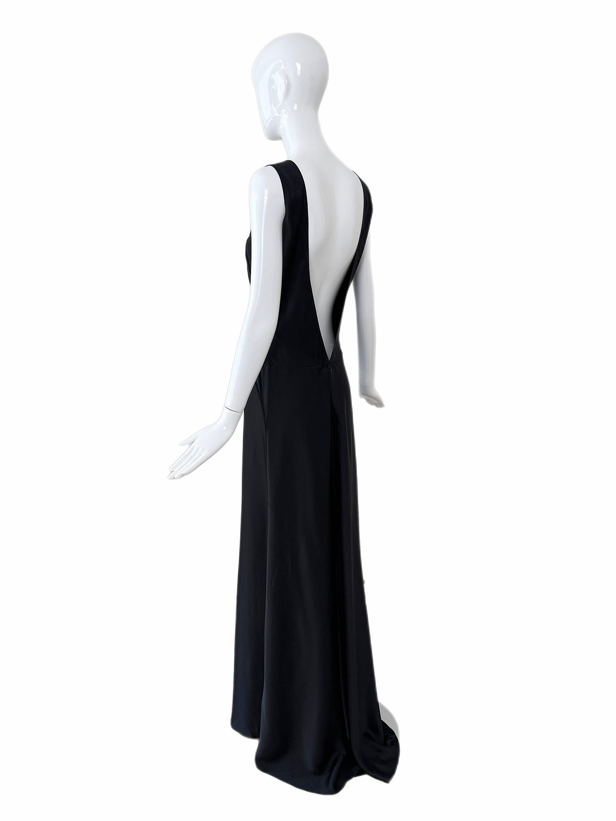 VERA WANG c. 2012 Liquid Silk Ruched Black Backless Evening Gown