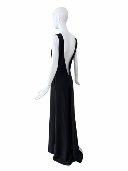VERA WANG c. 2012 Liquid Silk Ruched Black Backless Evening Gown