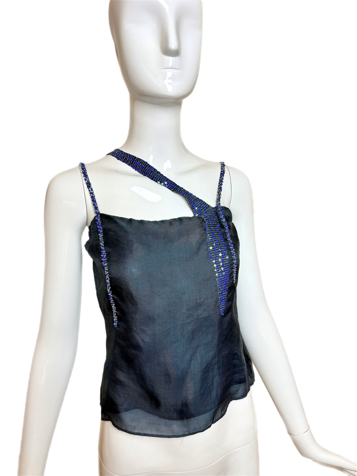 EMPORIO ARMANI 1999 Vintage Blue Silk Beaded Cami