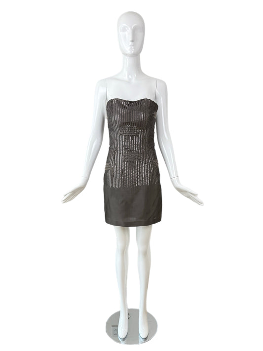 PAMELA DENNIS COUTURE 90's Vintage Silk Gray Embellished Mini