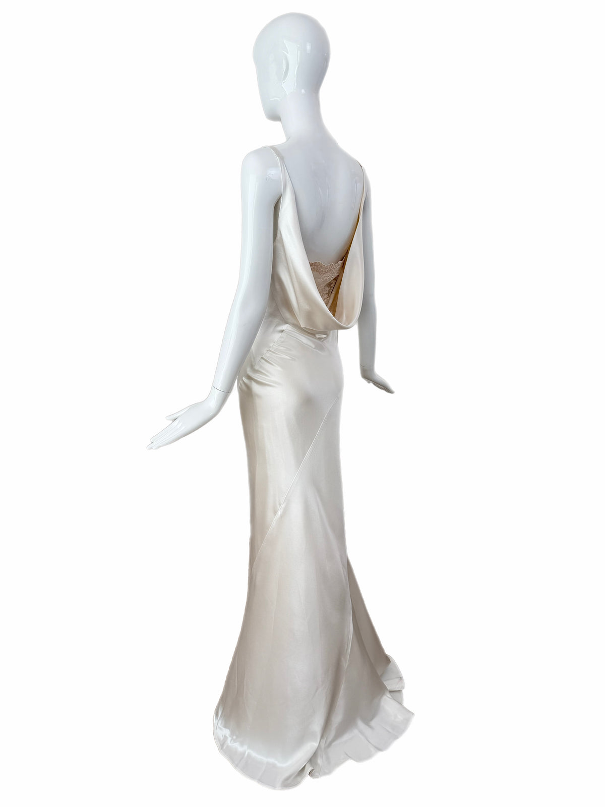 LES HABITUDES 90's Vintage Soft White Liquid Satin Bridal Gown w. Lace Detail