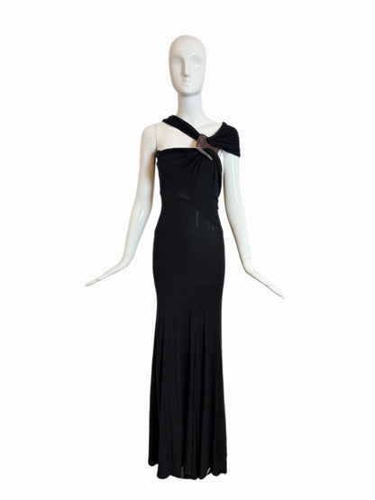 DONNA KARAN 2004 Vintage Runway Black Evening Gown w. Huge Slit