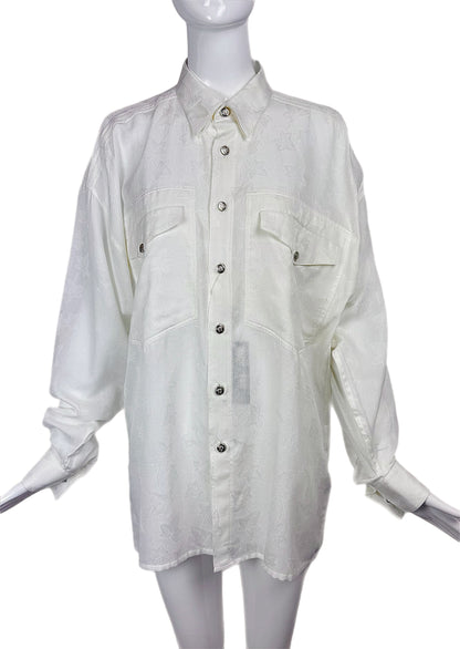 GIANNI VERSACE 1997 Vintage Off-White Ivy Print Shirt