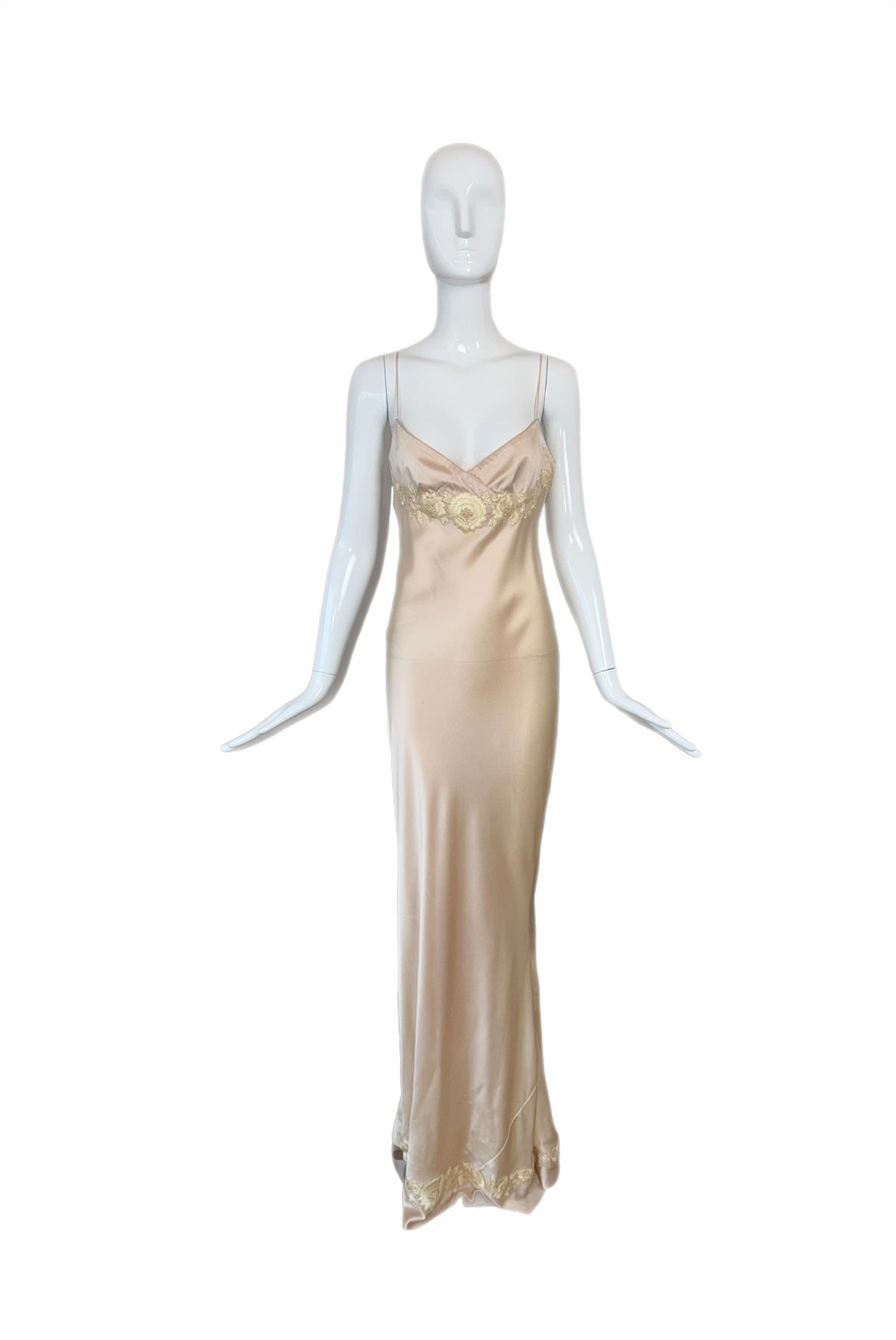 Les Habitudes 90's Vintage Blush Peach Beaded Floral Antique Look Slip Gown