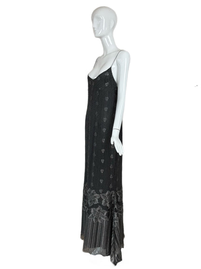 PAMELA DENNIS 2001 Vintage Gunmetal Silver Evening Gown