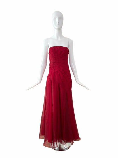 RICHARD TYLER Vintage Silk Red Strapless Ankle Length Dress