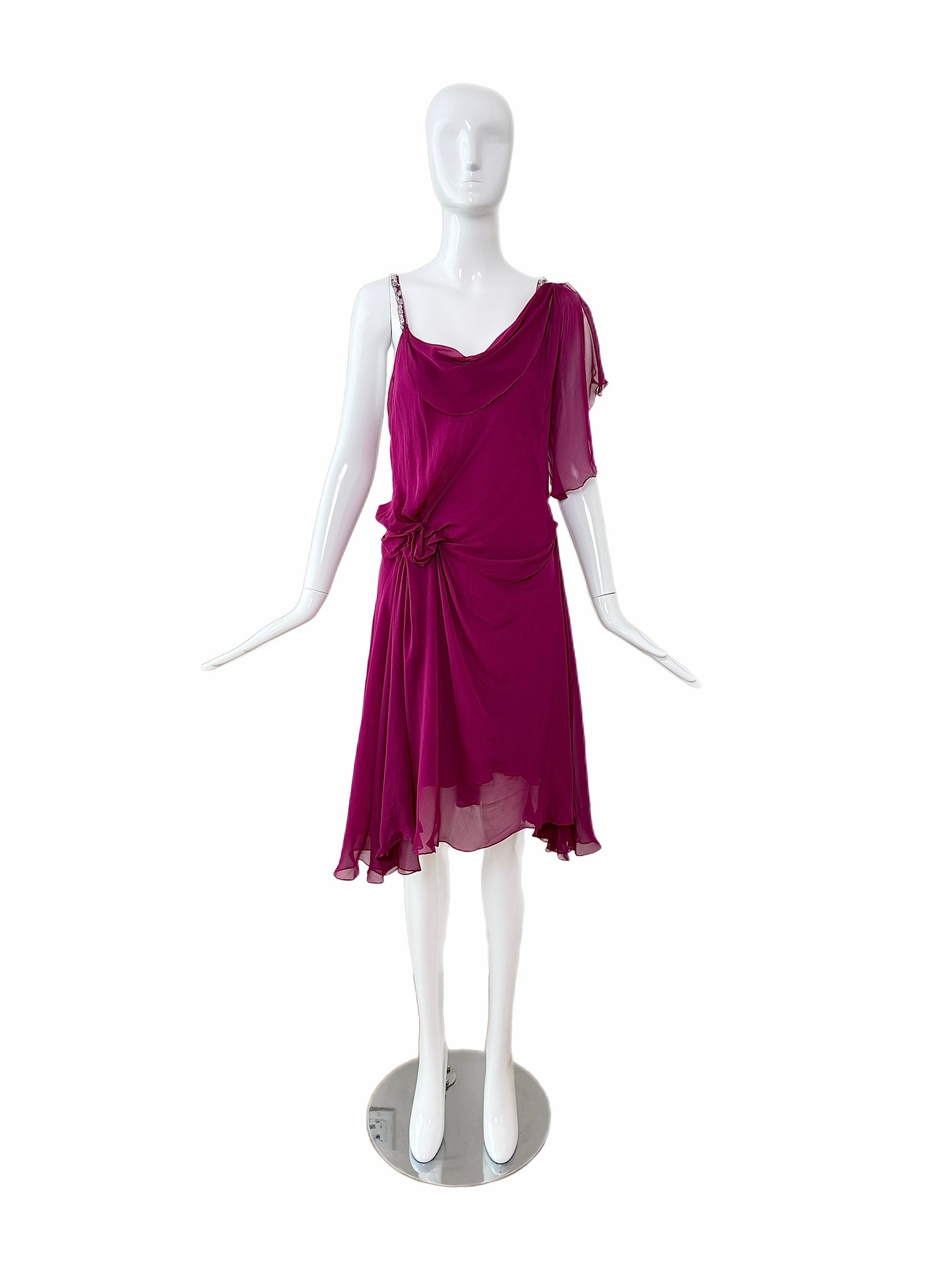 PHILOSOPHY DI ALBERTA FERRETTI Vintage Silk Jewel Encrusted Backless Fuchsia Dress