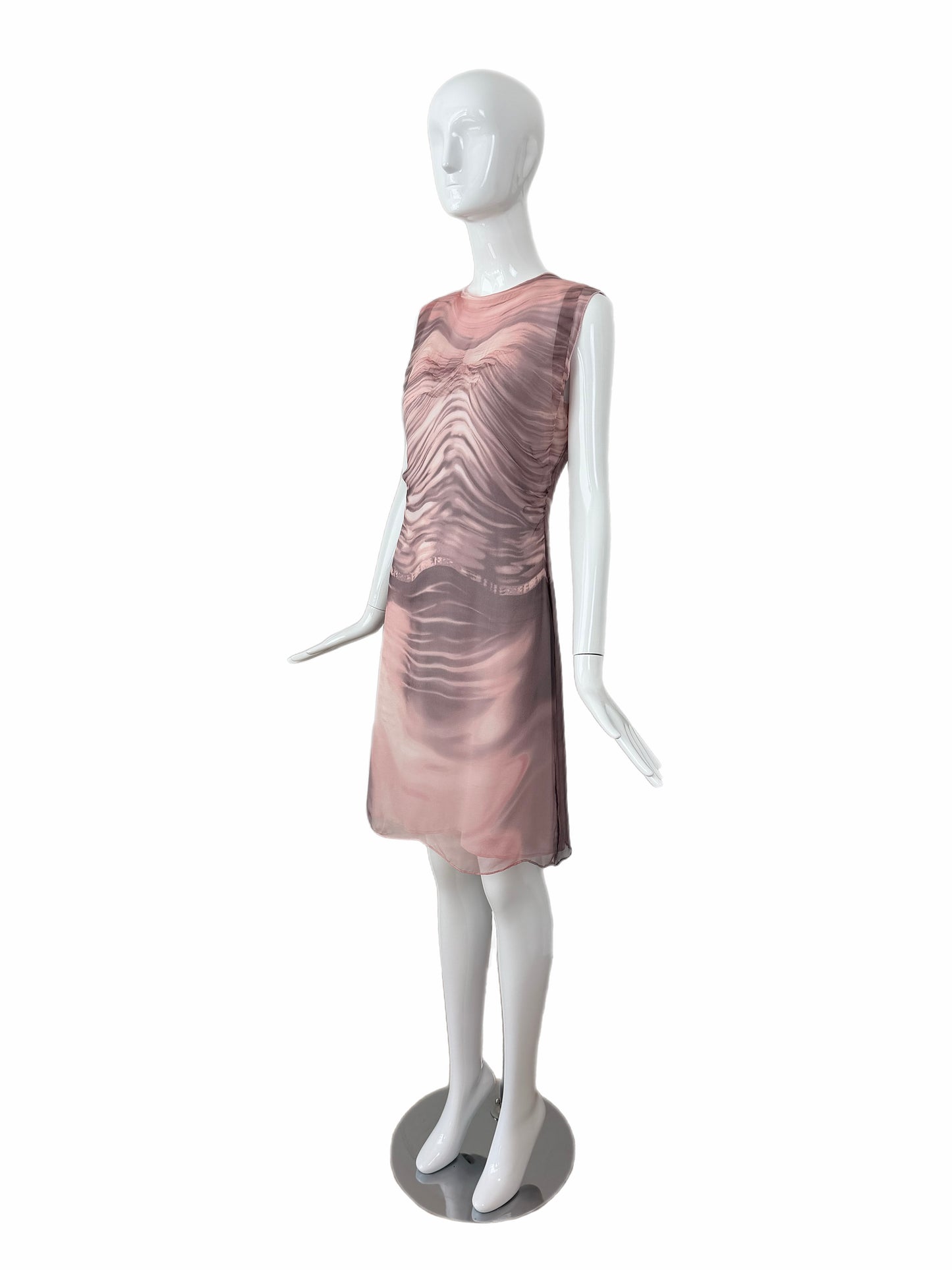 PRADA 2004 Vintage Runway Silk Trompe L'oeil Knee Length Dress