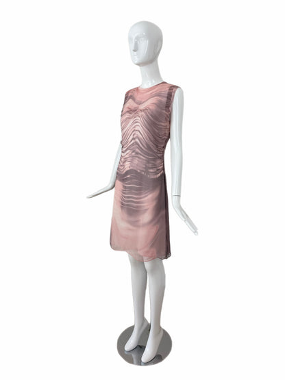 PRADA 2004 Vintage Runway Silk Trompe L'oeil Knee Length Dress