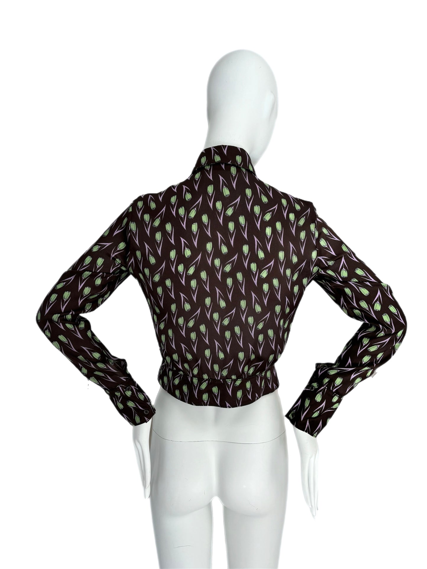 MIU MIU 2000 Vintage Runway Tulip Print Silk Blouse