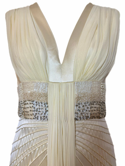 J. MENDEL Vanilla Silk Embellished Evening Gown w. Train