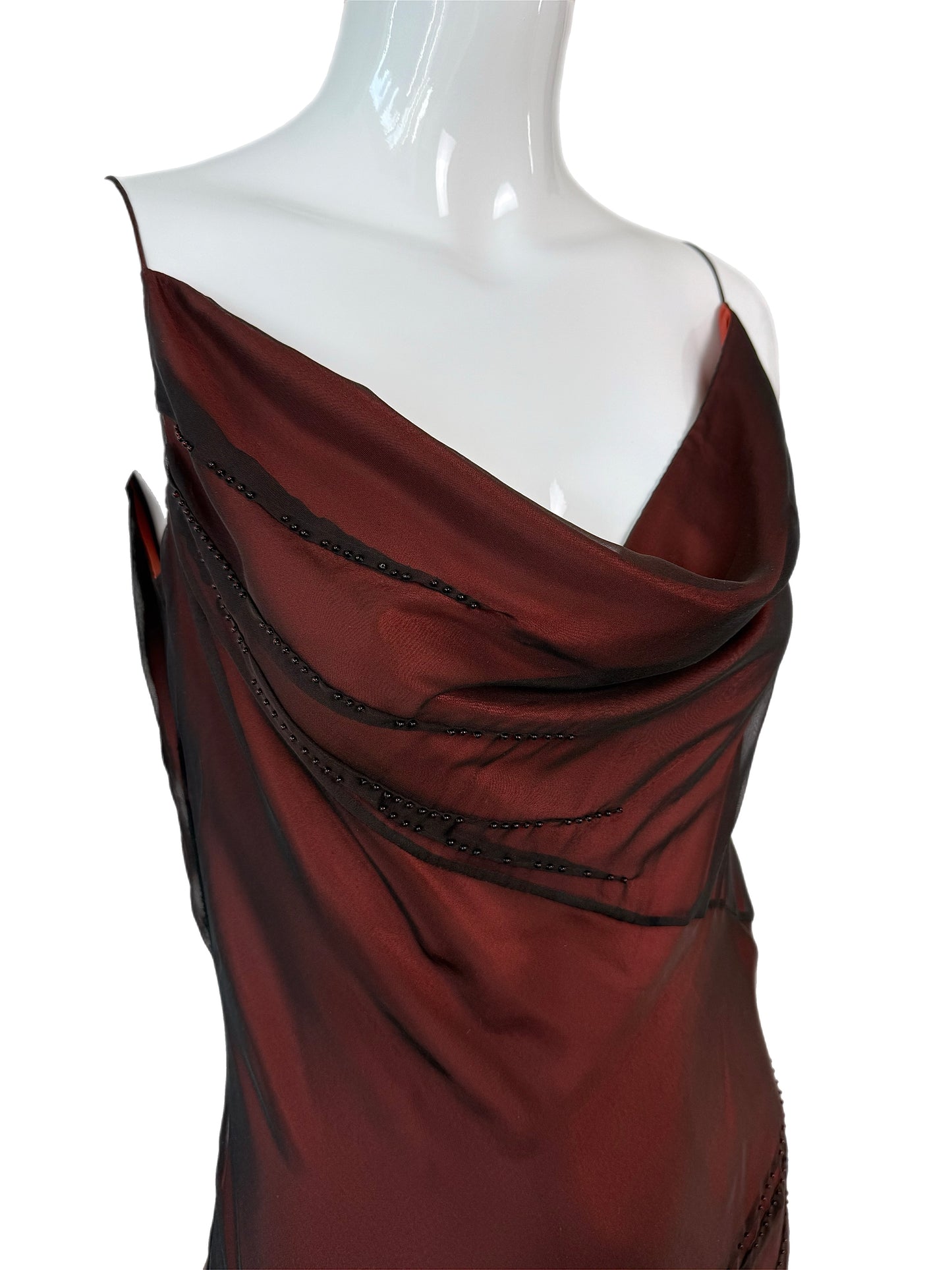 RICHARD TYLER COUTURE 90's Vintage Silk Black + Orange Gown