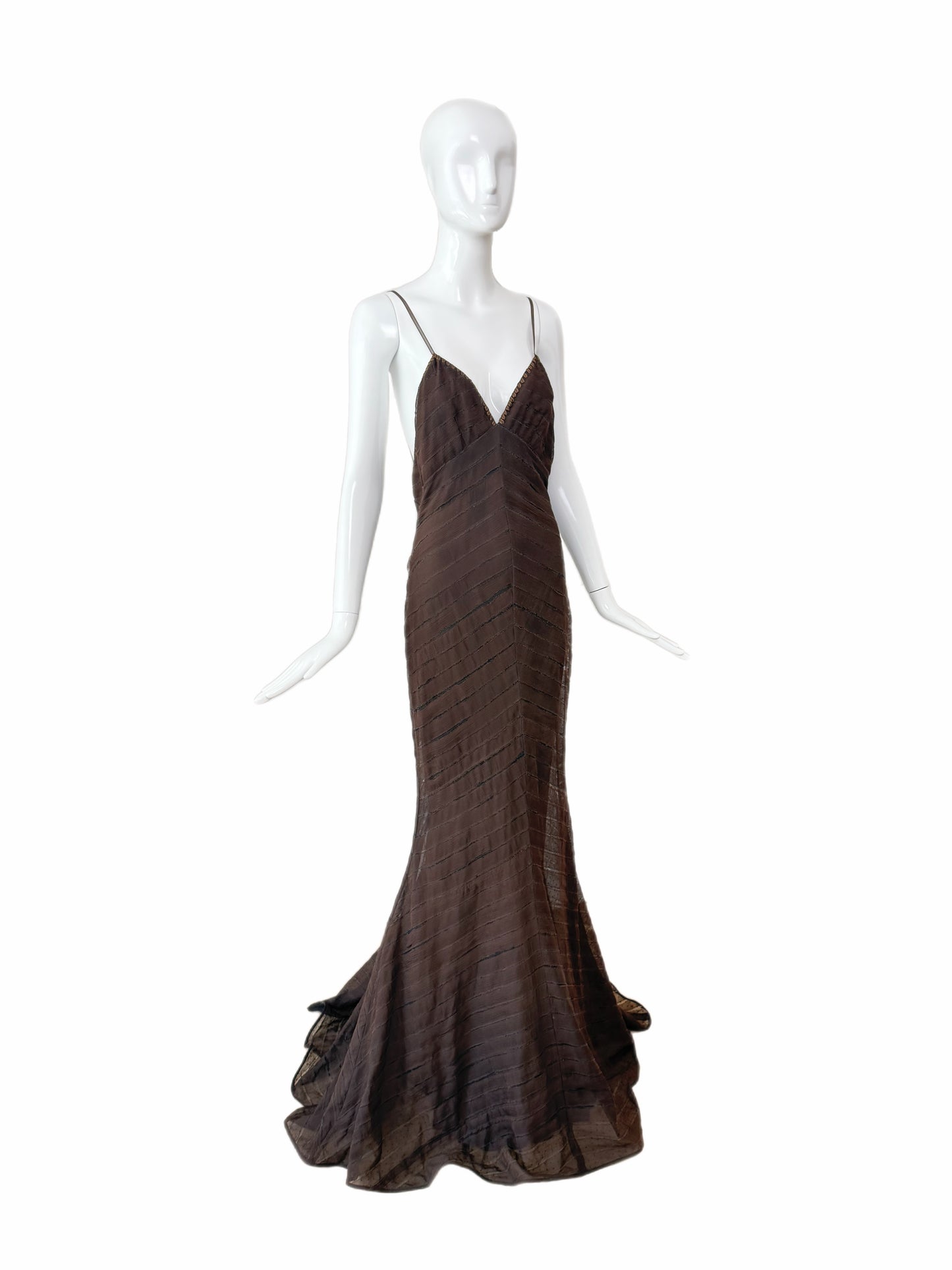J MENDEL 2004 Vintage Runway Silk Espresso Brown Evening Gown