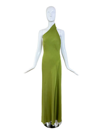 DANES Vintage Green Asymmetrical Backless Evening Gown