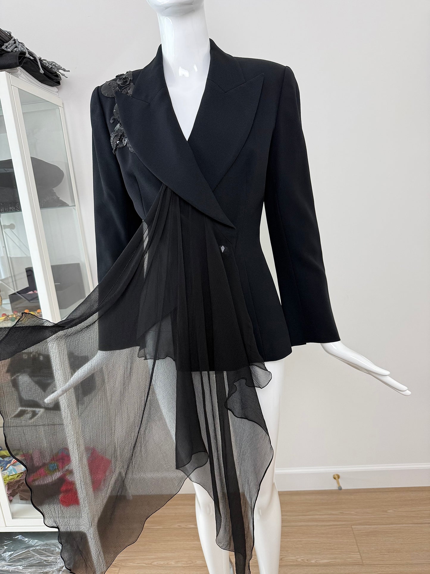 DIOR by GIANFRANCO FERRE 1995 Vintage Embellished Black Power Jacket