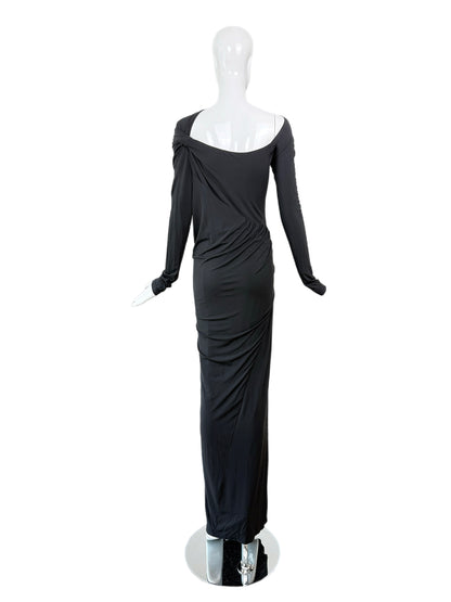 DONNA KARAN Black Slinky Cut-Out Evening Gown
