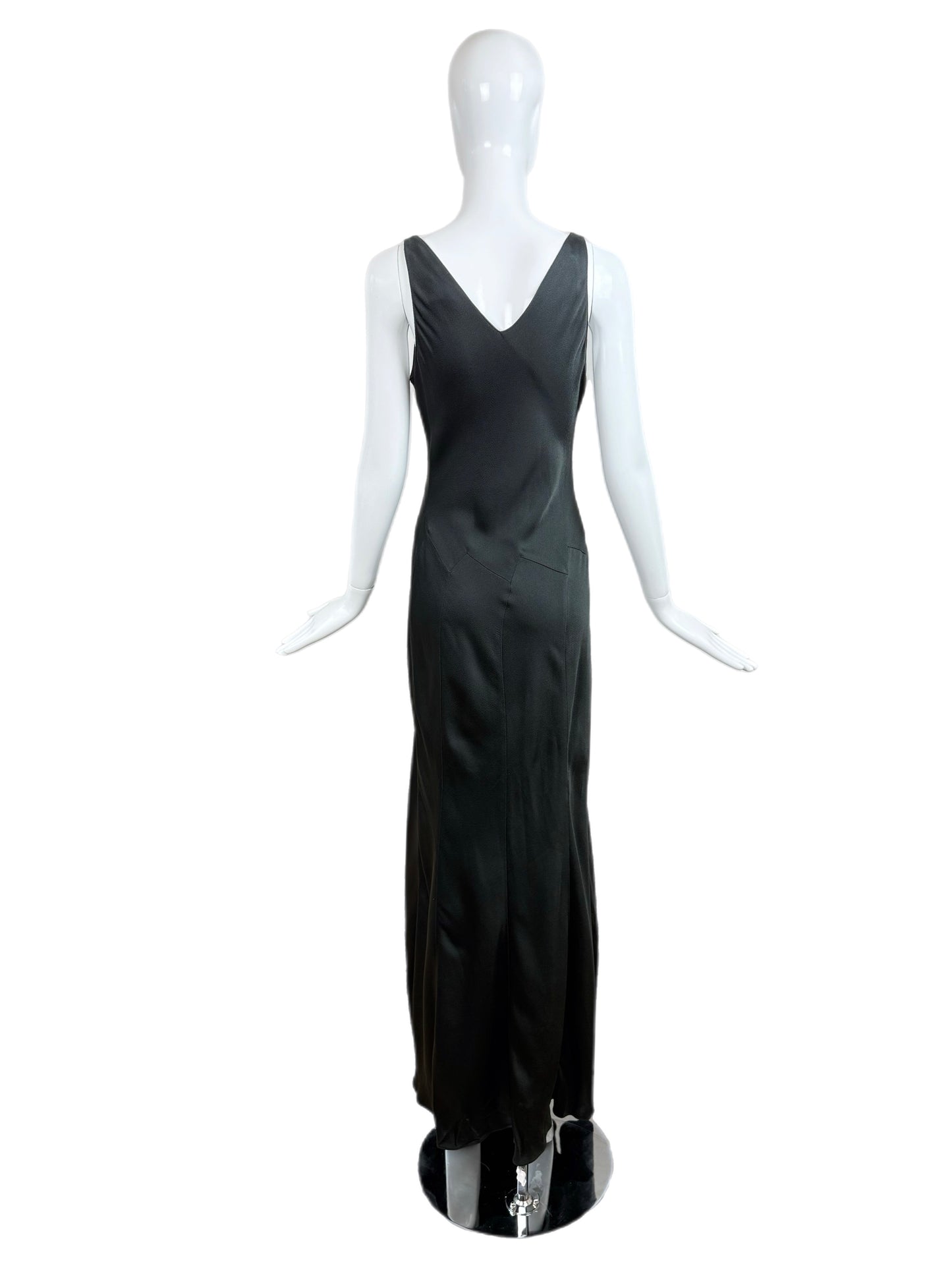DONNA KARAN 90's Vintage Hammered Satin Black Evening Gown