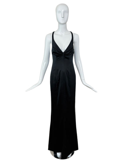 RICHARD TYLER COUTURE 1995 Vintage Runway Black Silk Beaded Evening Gown