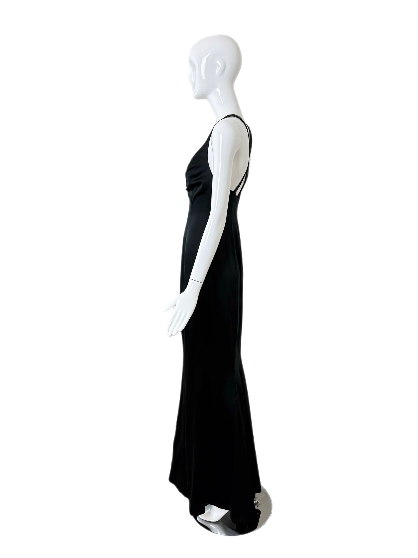 RICHARD TYLER COUTURE 1995 Vintage Runway Black Silk Beaded Evening Gown