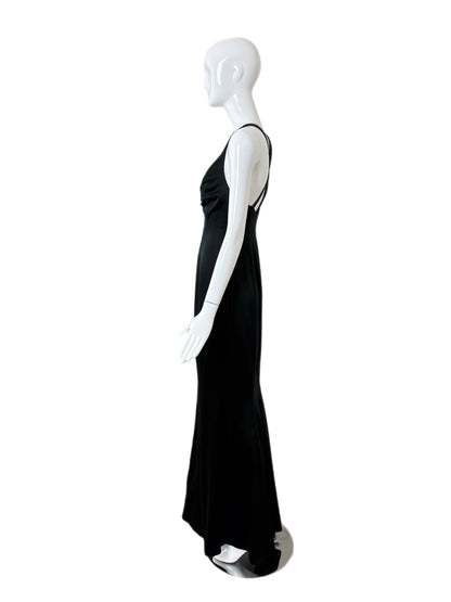 RICHARD TYLER COUTURE 1995 Vintage Runway Black Silk Beaded Evening Gown