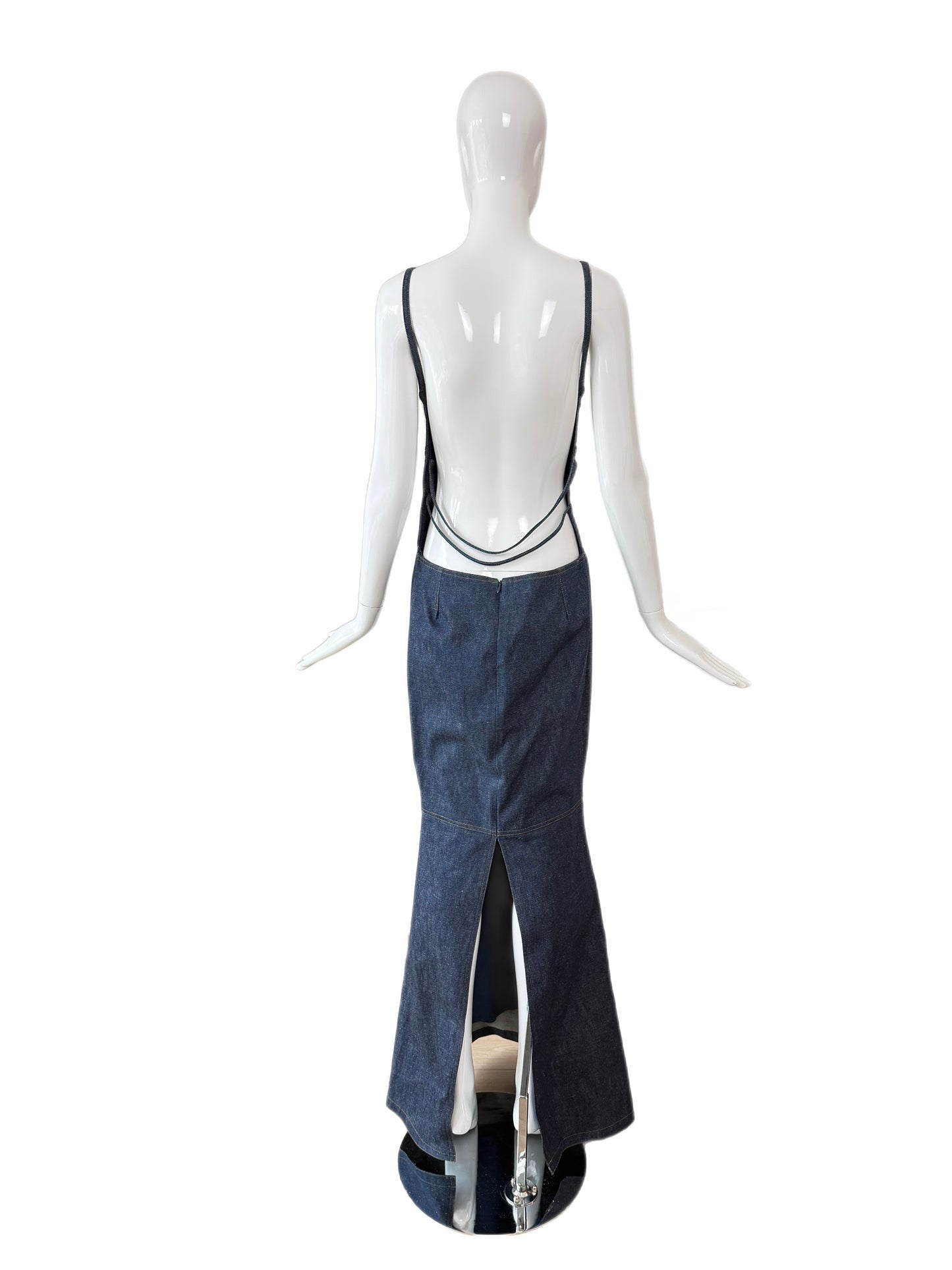 TODD OLDHAM 1997 Vintage Runway Denim Backless Gown