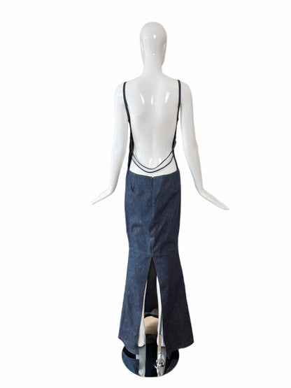 TODD OLDHAM 1997 Vintage Runway Denim Backless Gown