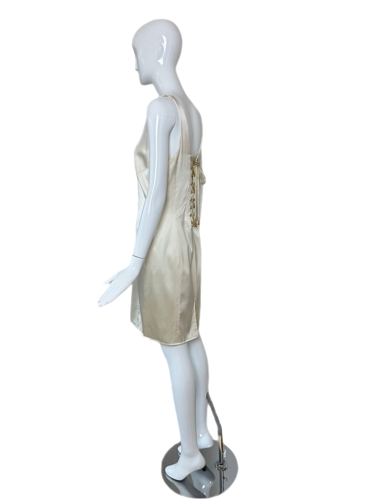 ROBERTO CAVALLI 2006 Silk Ivory Corset Back Knee Length Dress