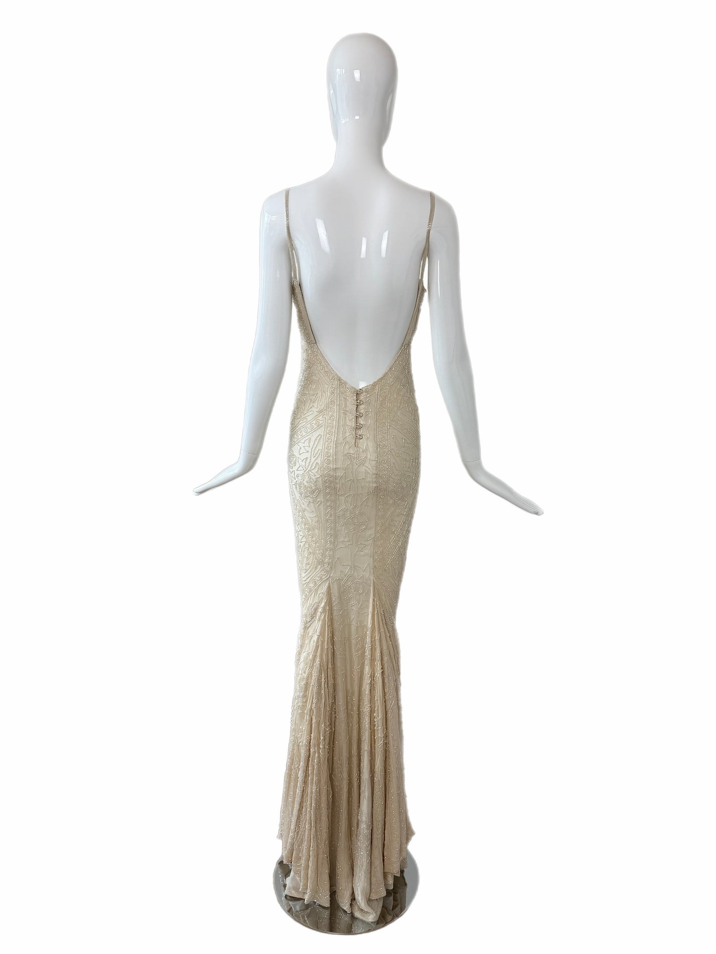 LES HABITUDES 90's Couture Vintage Iridescent Ivory Cream Silk Hand Beaded Bridal Gown