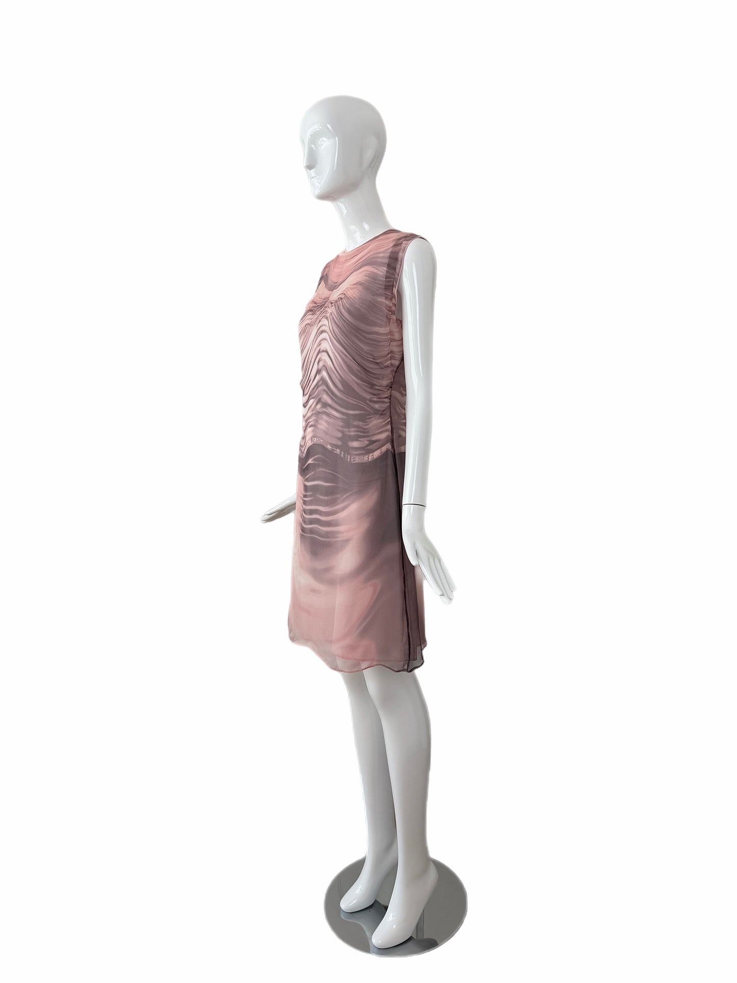 PRADA 2004 Vintage Runway Silk Trompe L'oeil Knee Length Dress