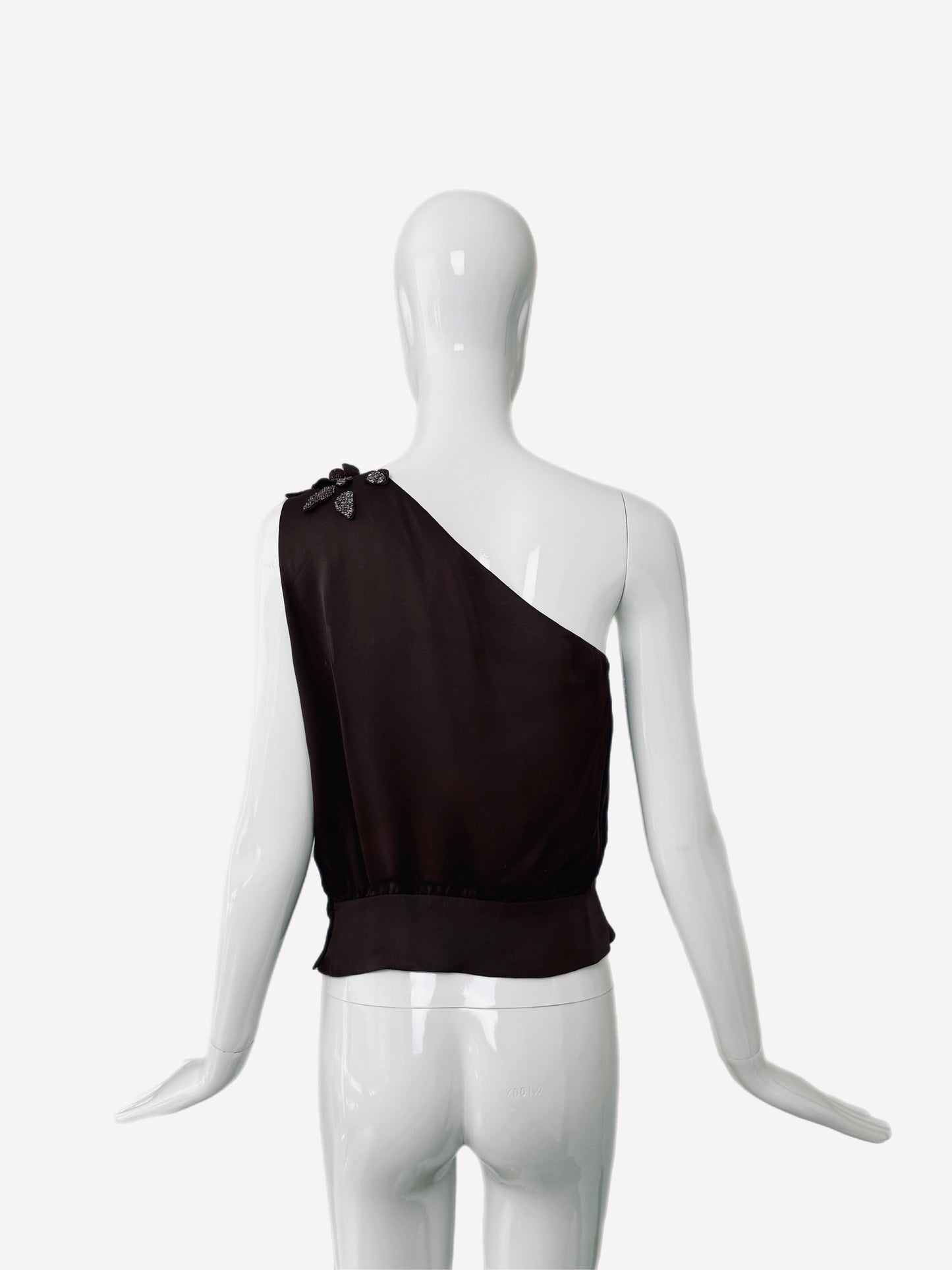 VALENTINO 00's Vintage Silk Embellished One Shoulder Blouse