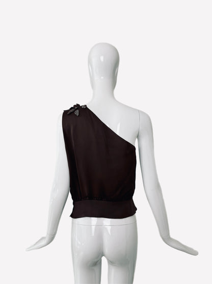 VALENTINO 00's Vintage Silk Embellished One Shoulder Blouse