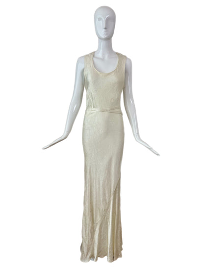 LES HABITUDES 1996 Vintage Buttercream Bias Cut Crinkle Effect Gown