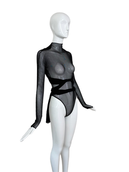 GIORGIO DI SANT ANGELO 80s/90s Vintage Sheer Black Bodysuit