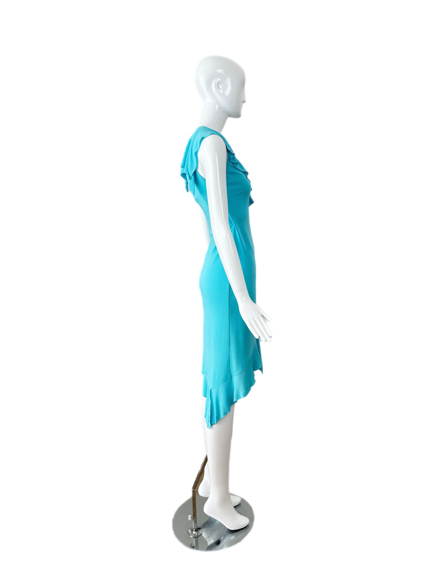 VERSACE 2004 Vintage Aqua Blue Ruffle Wrap Dress