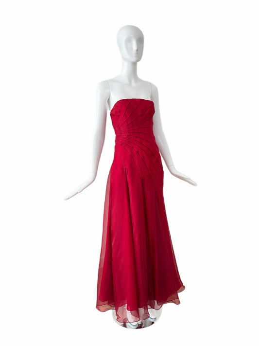 Richard Tyler Couture Vintage Silk Red Strapless Ankle Length Dress