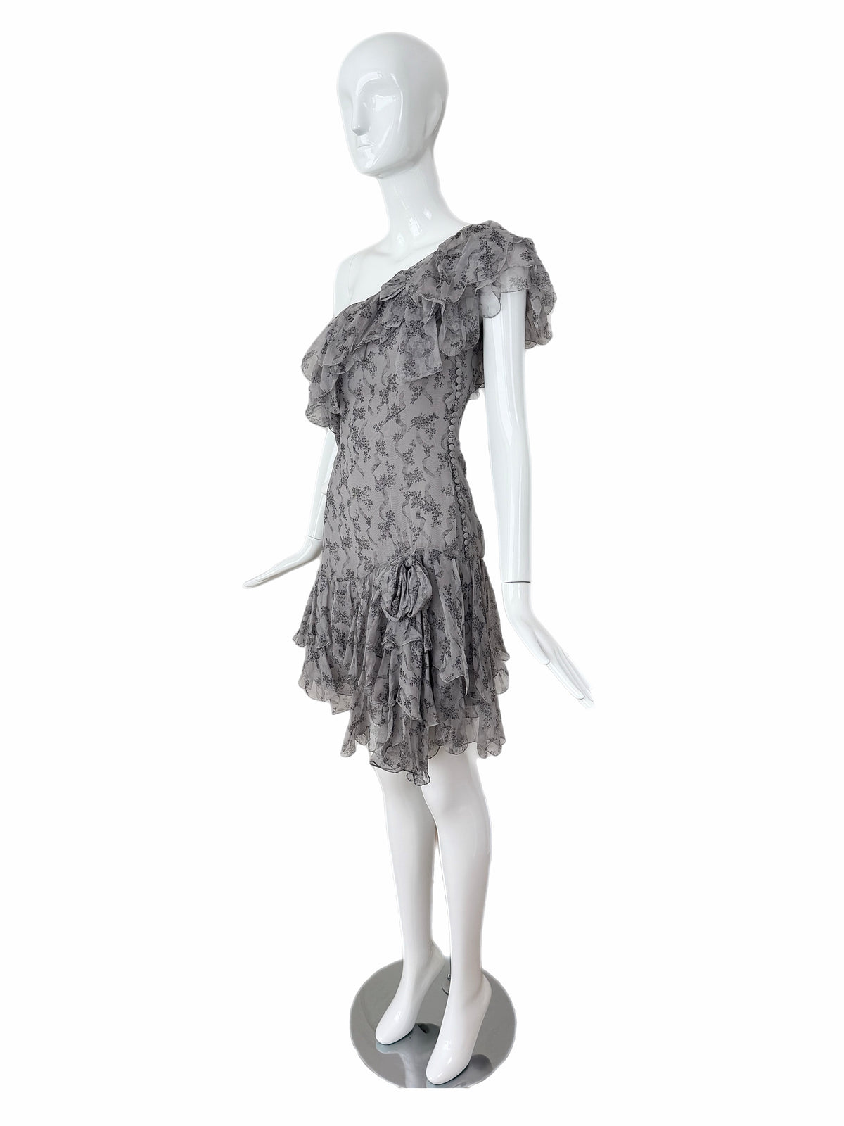 DIOR by JOHN GALLIANO 2010 Vintage Runway Silk Grey Ruffle Dress