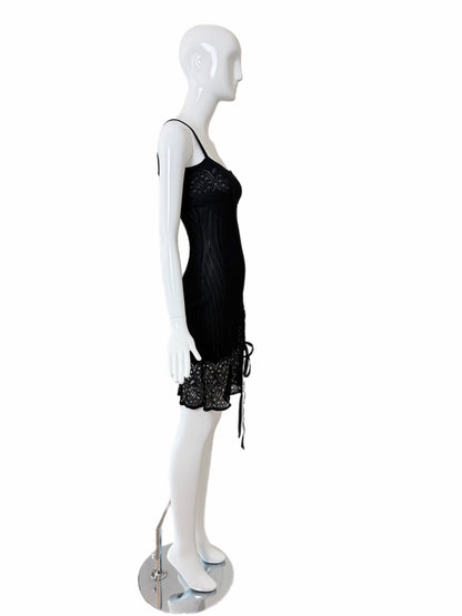 JOHN GALLIANO 1999 Vintage Sheer Knit Black Pointelle Cocktail Dress