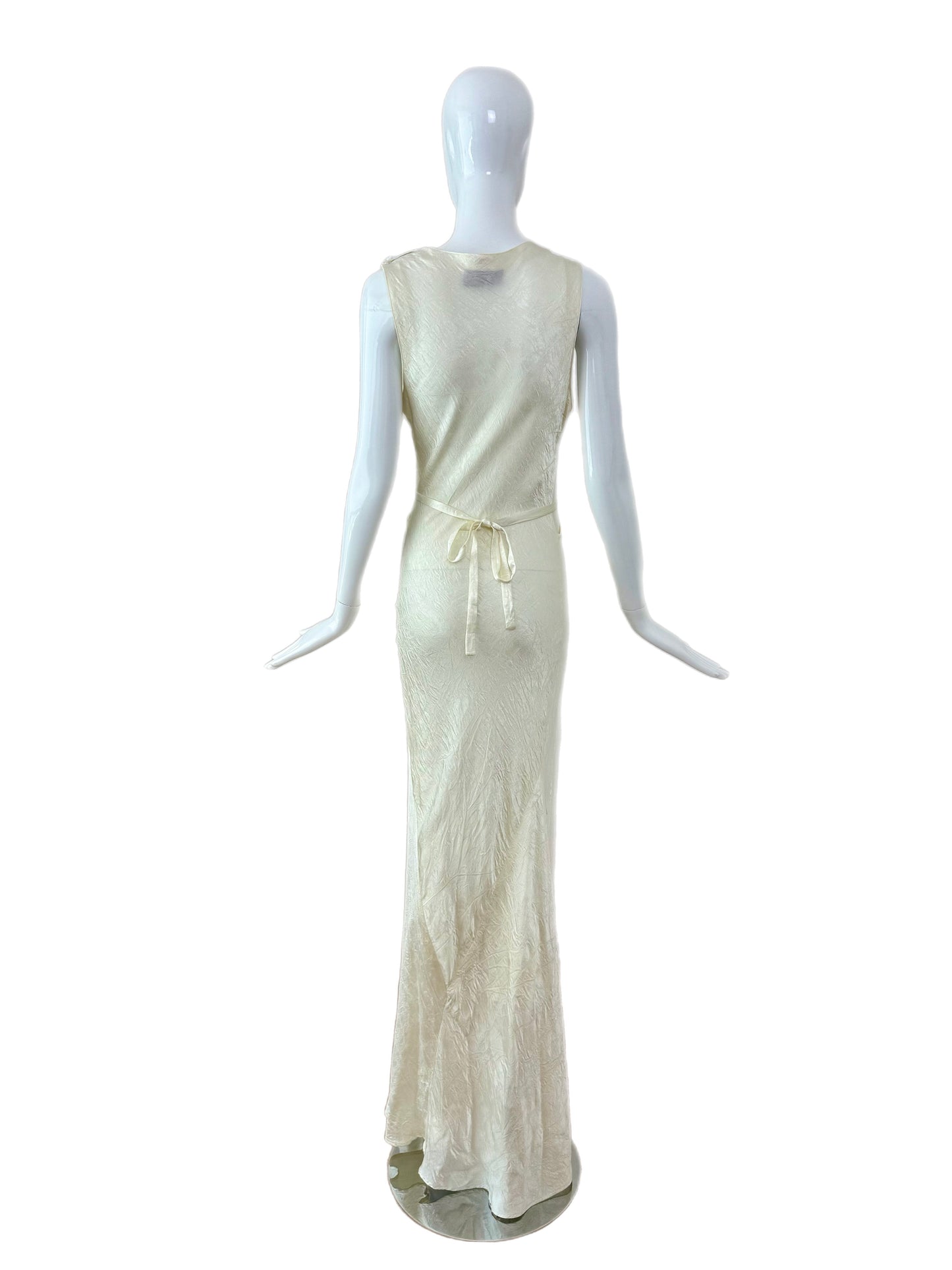 LES HABITUDES 1996 Vintage Buttercream Bias Cut Crinkle Effect Gown