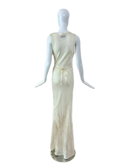 LES HABITUDES 1996 Vintage Buttercream Bias Cut Crinkle Effect Gown